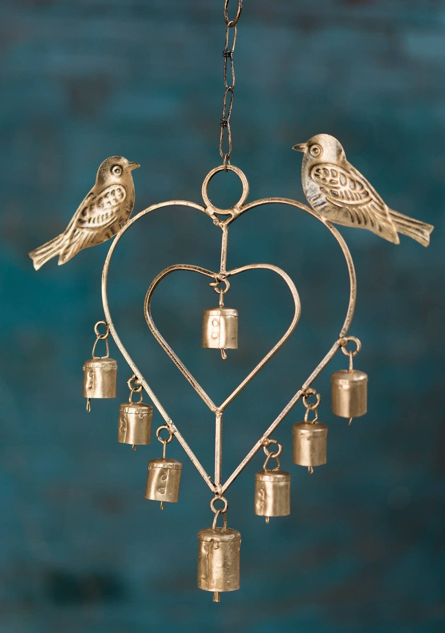 Heart Windchime With Birds & Bells