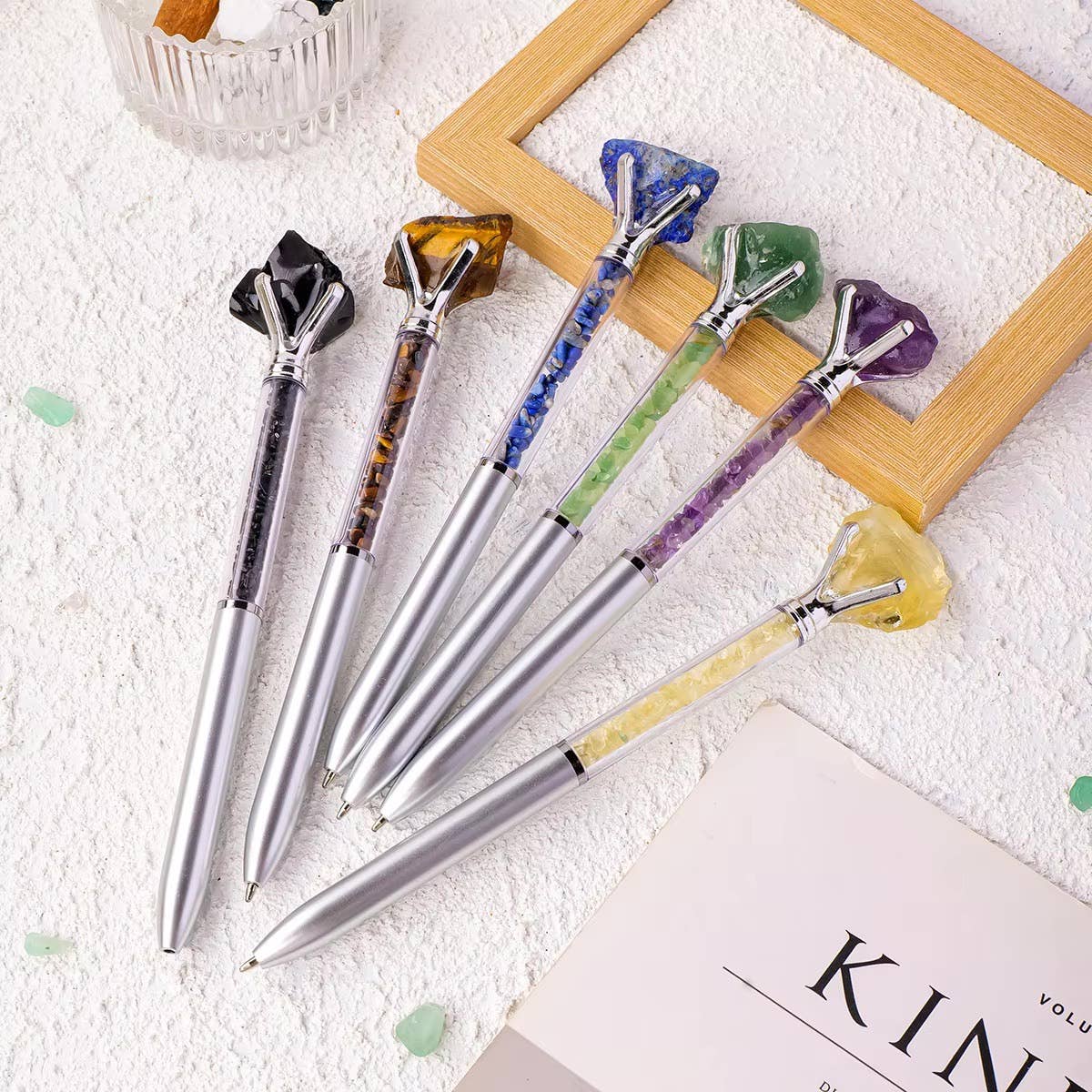 Raw Stone Cylindrical Crystal Pen