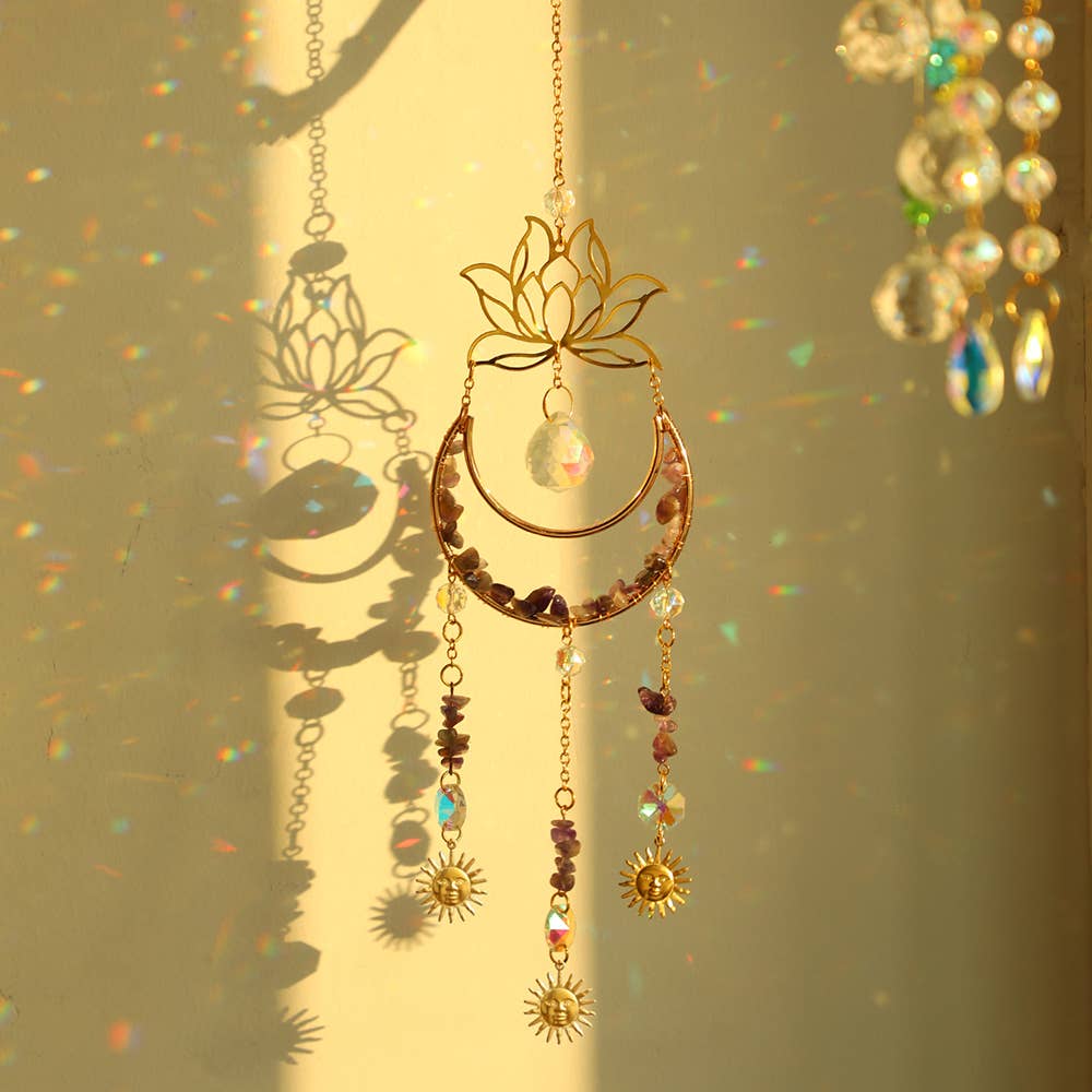 Lotus Moon Suncatcher Crystal Prism Hanging
