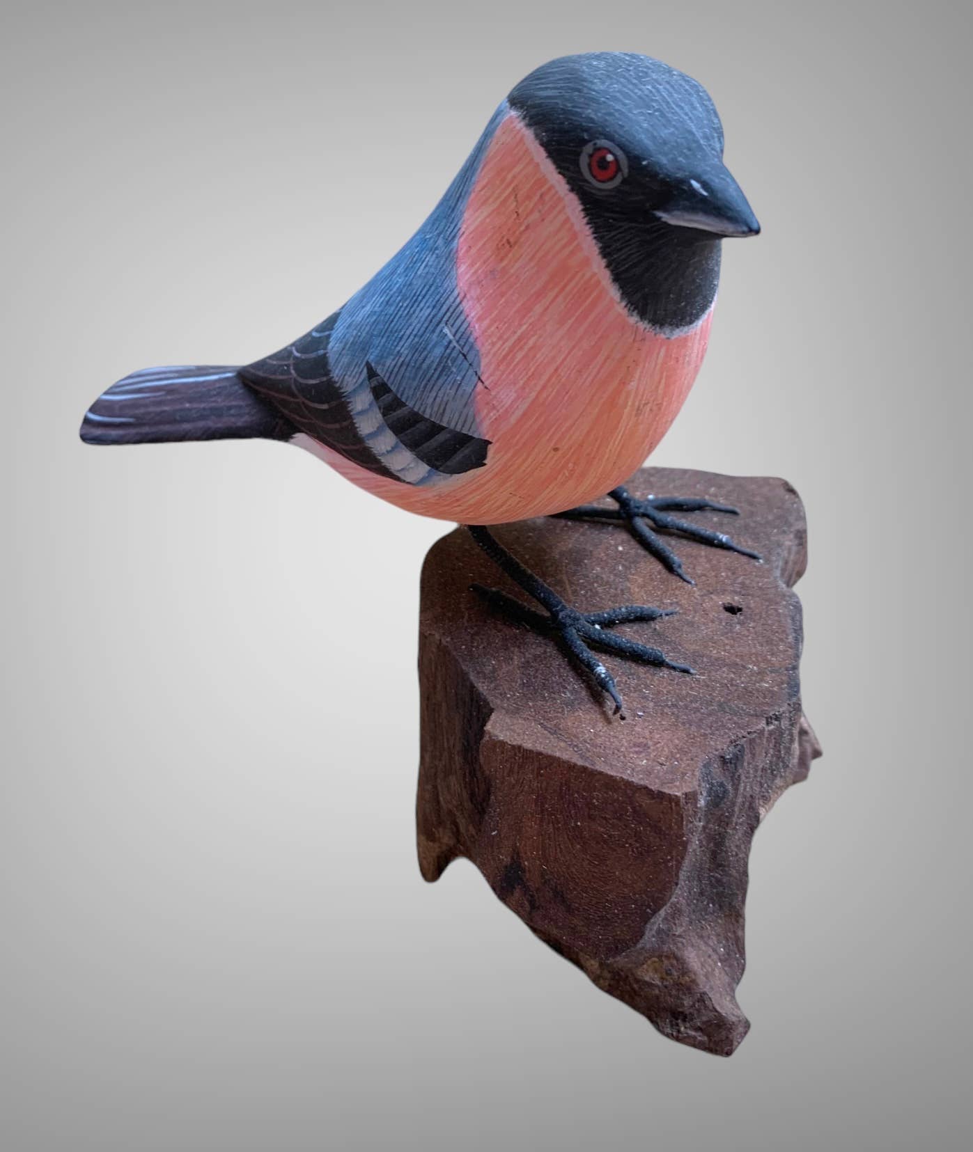 Wooden Painted Bird Sculpture - Bullfinch