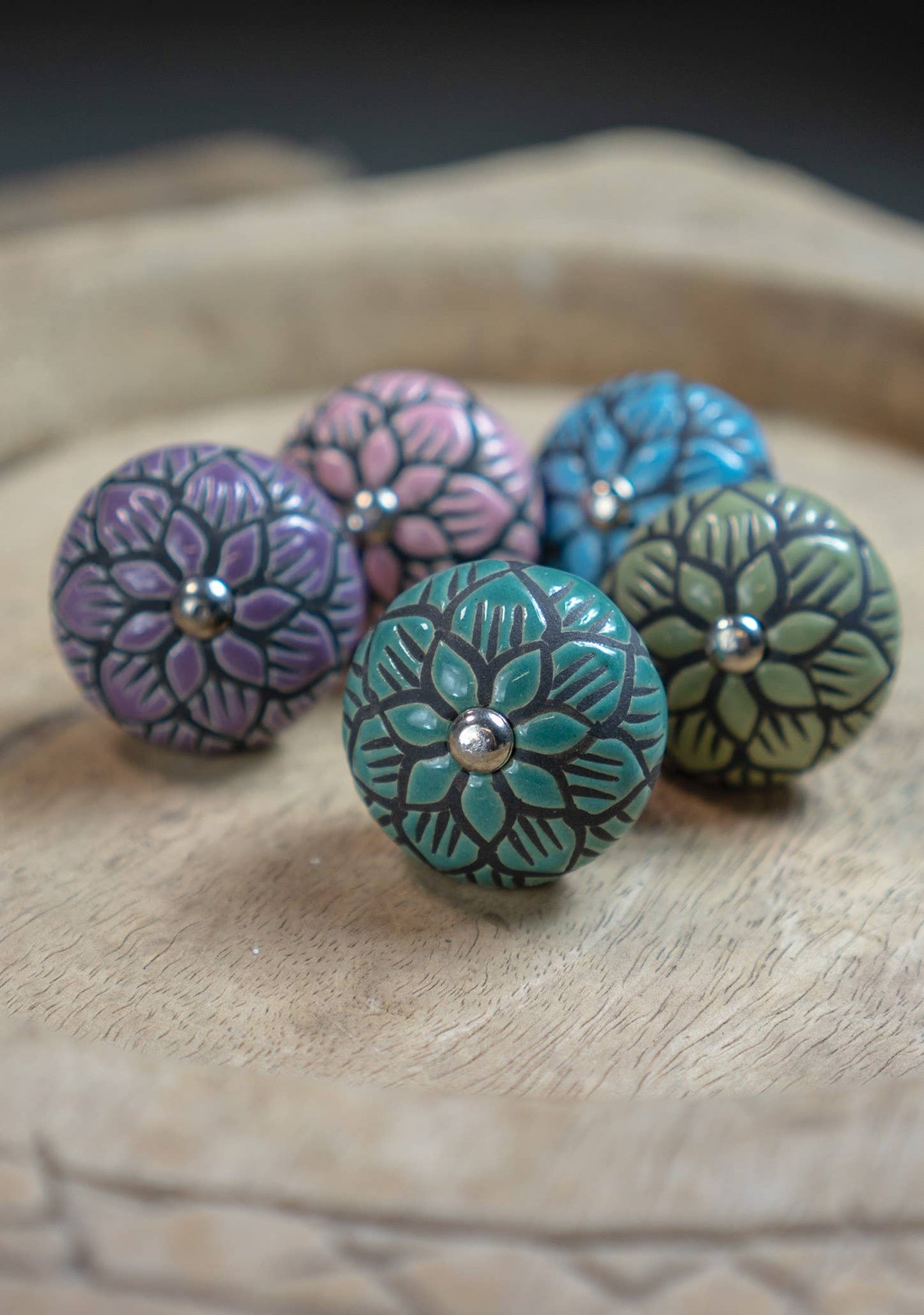 Ceramic Doorknob With Black Flower