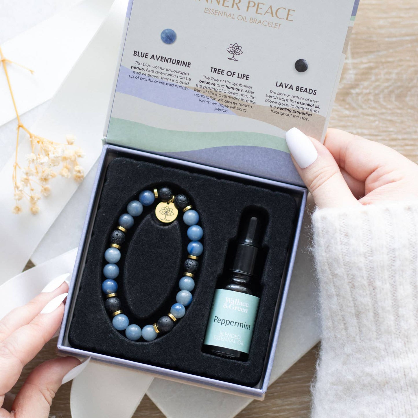 Inner Peace Blue Lace Agate Crystal Essential Oil Bracelet