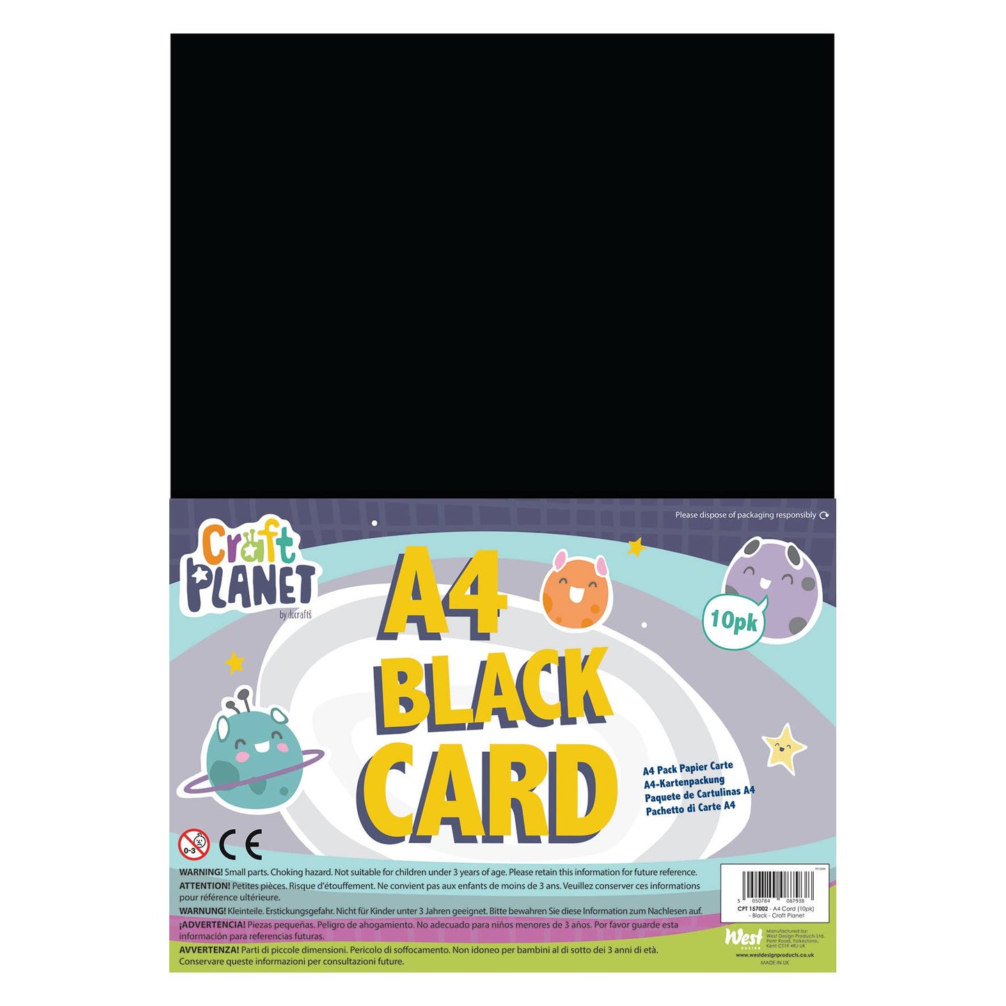 Craft Planet Card Black A4 210gsm 10 Sheets
