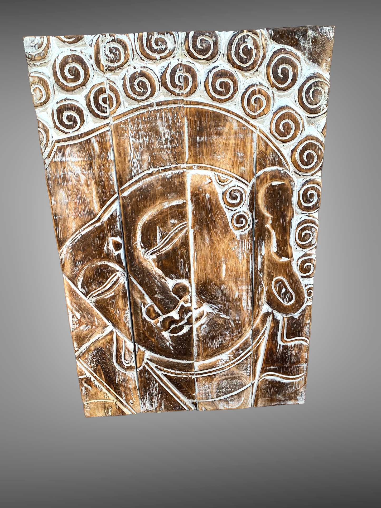 Buddha Hanging Painted Wood Panel/ Plaque carved.