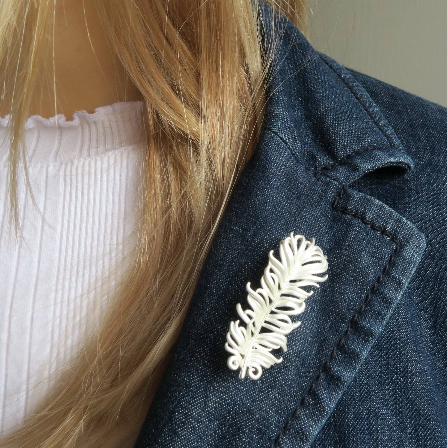 Feather White Brooch