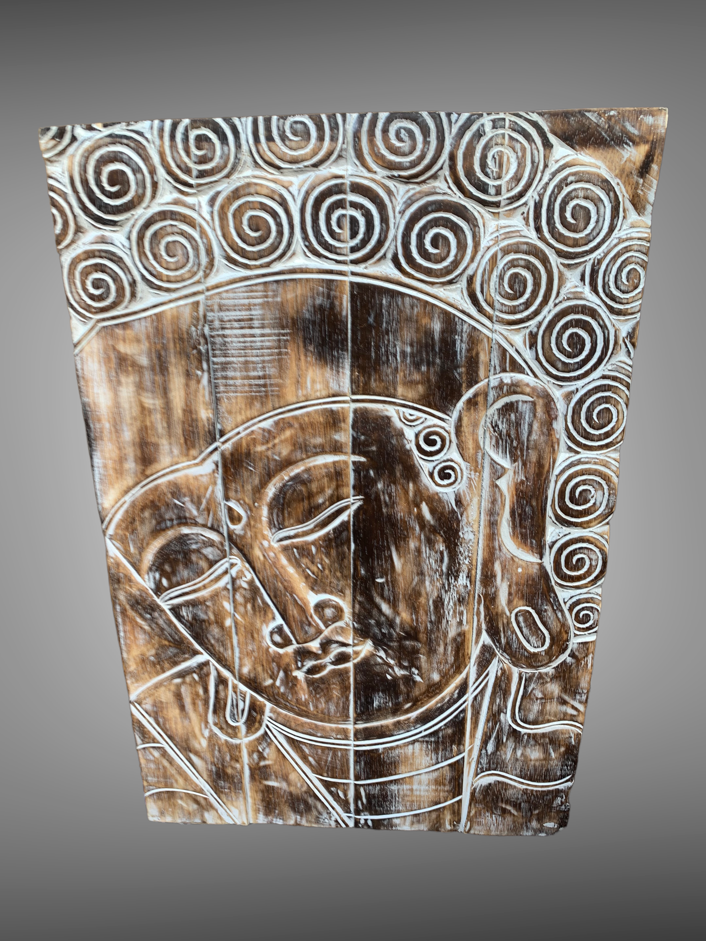 Buddha Hanging Painted Wood Panel/ Plaque carved.