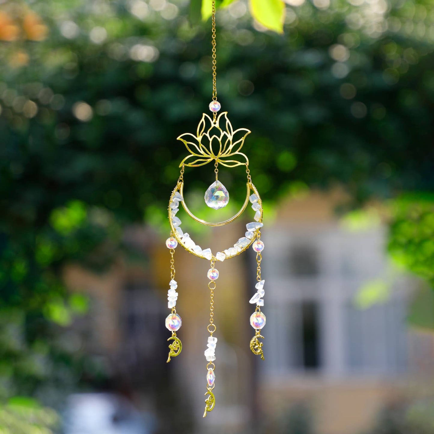 Lotus Moon Suncatcher Crystal Prism Hanging