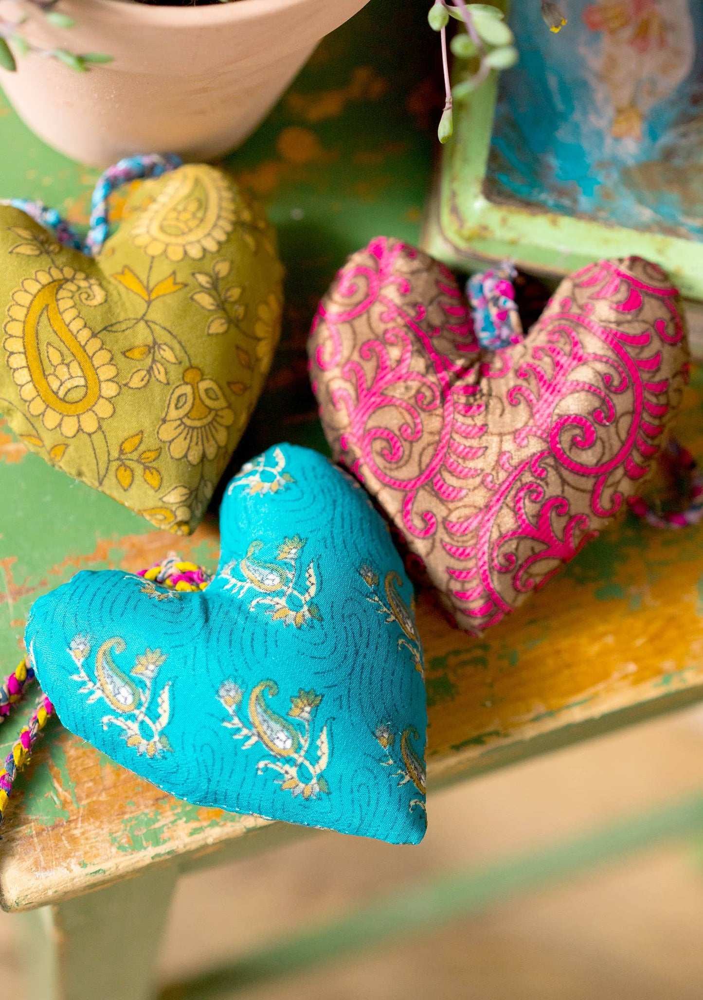 Hanging Recycled Sari Heart