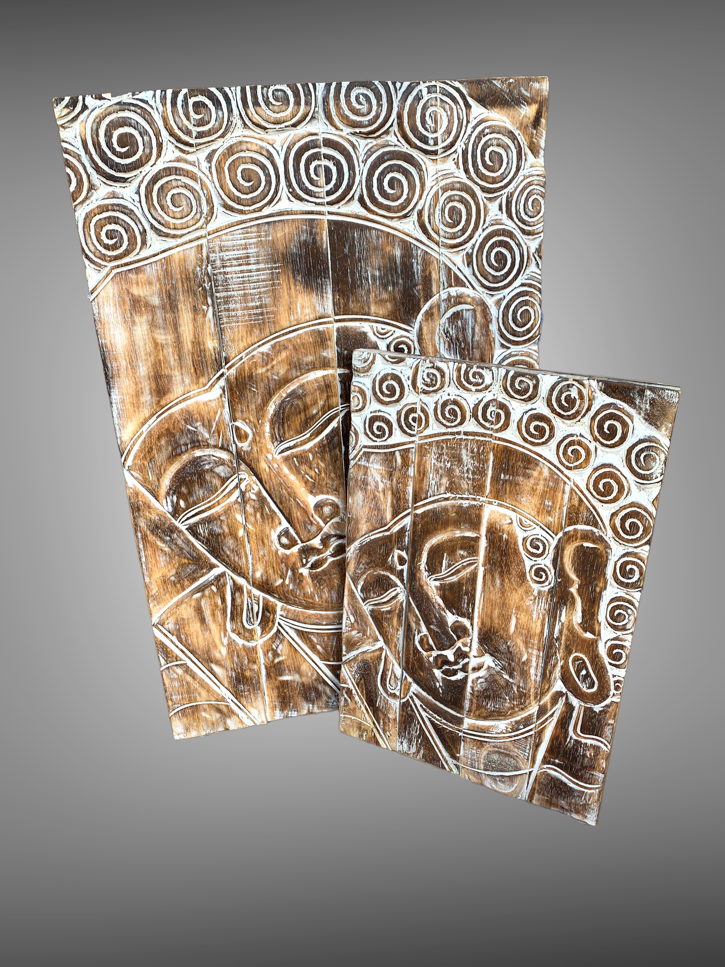 Buddha Hanging Painted Wood Panel/ Plaque carved.