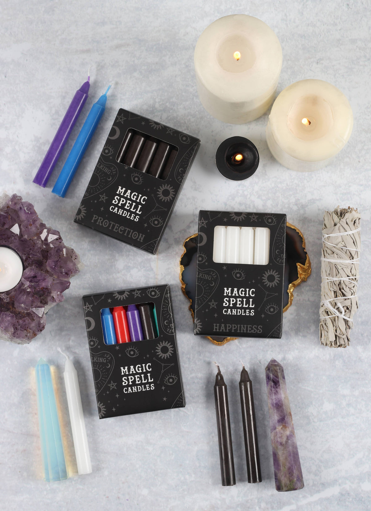 Set of 48 Gothic Magic Spell Candle Packs in Display