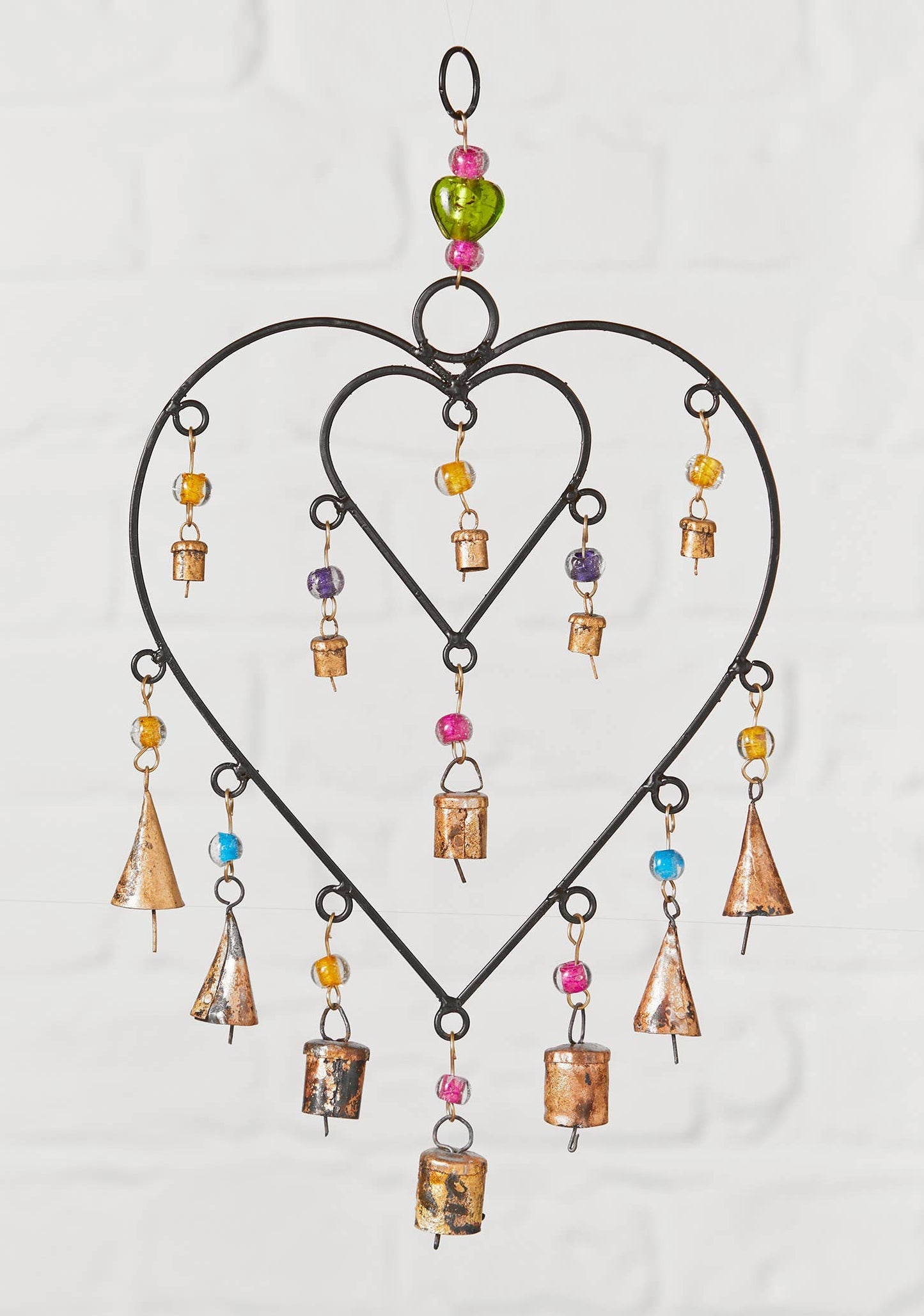 Double Connected Heart Windchime With Beads