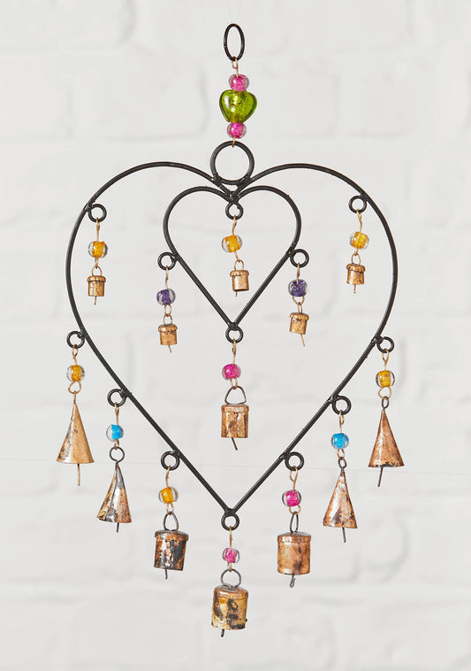 Double Connected Heart Windchime With Beads