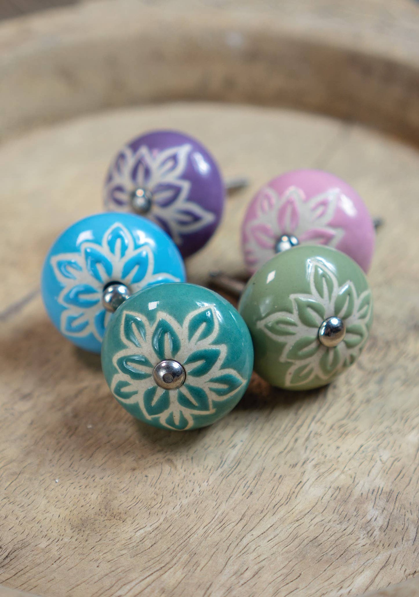 Ceramic Doorknob With White Wax Flower