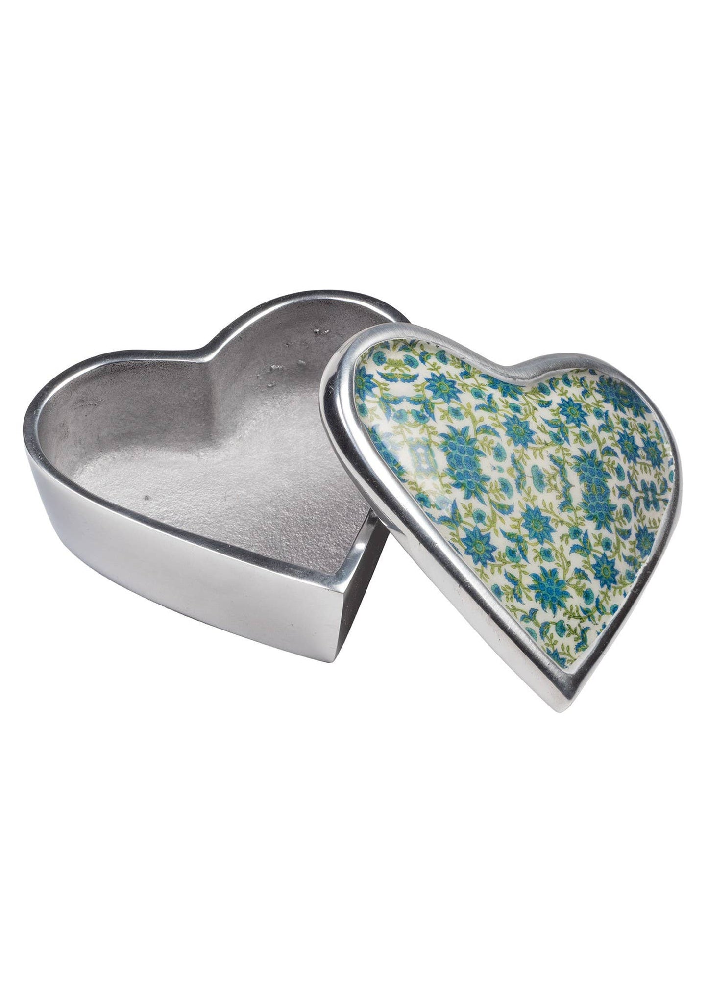 Floral Print Aluminium Heart Box. no barcode