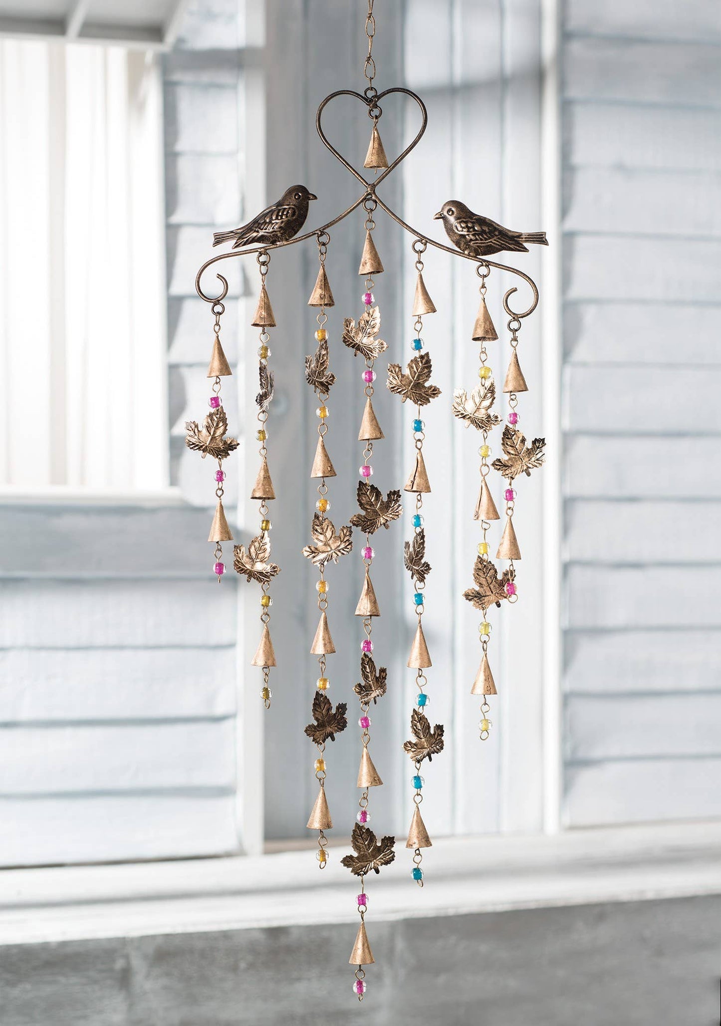 Leaf/Bird Windchime Mobile With Mixed Beads