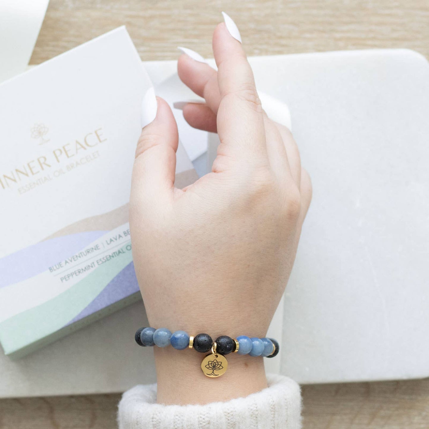 Inner Peace Blue Lace Agate Crystal Essential Oil Bracelet