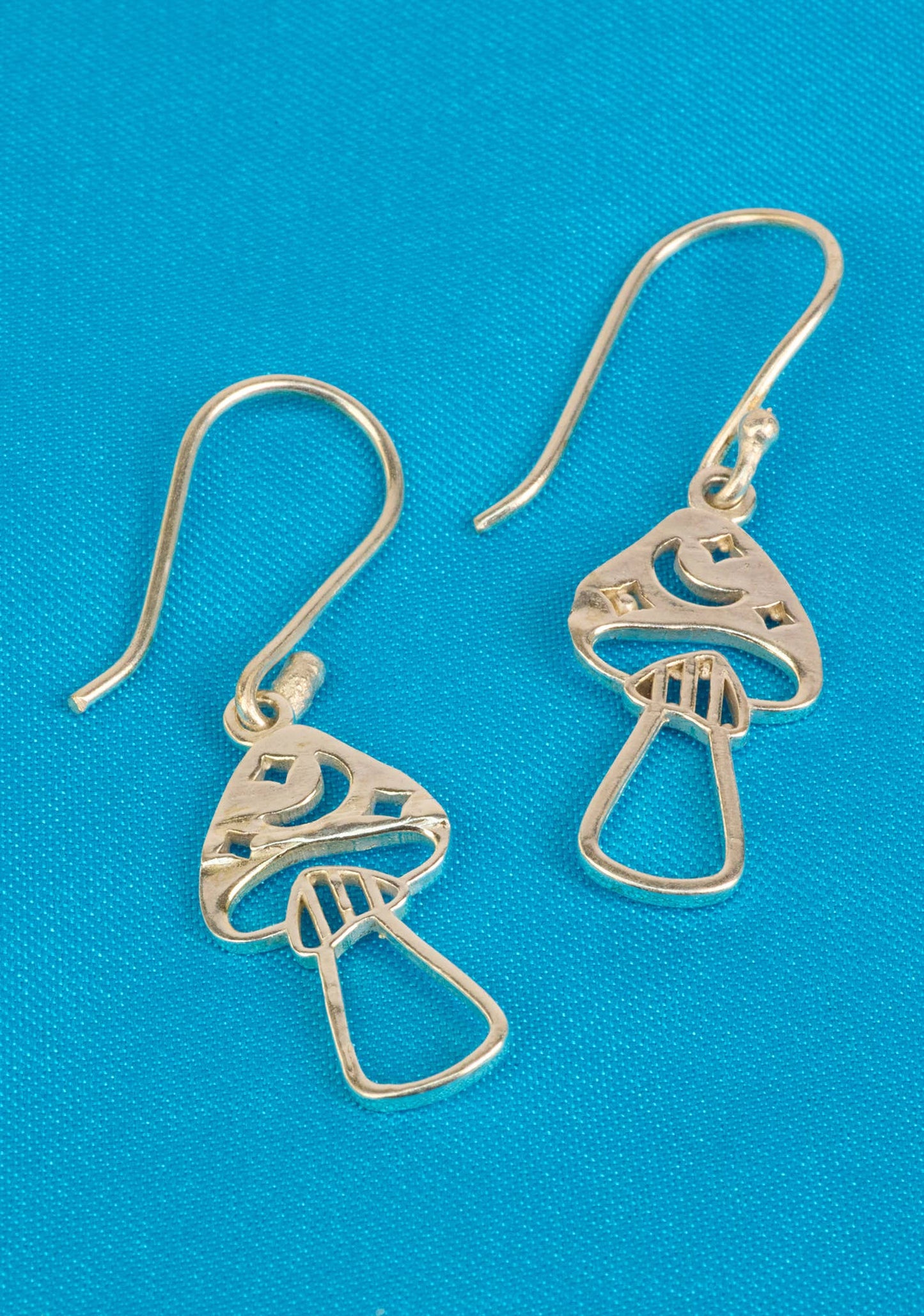 Mushroom Celestial Silver Hook Earrings