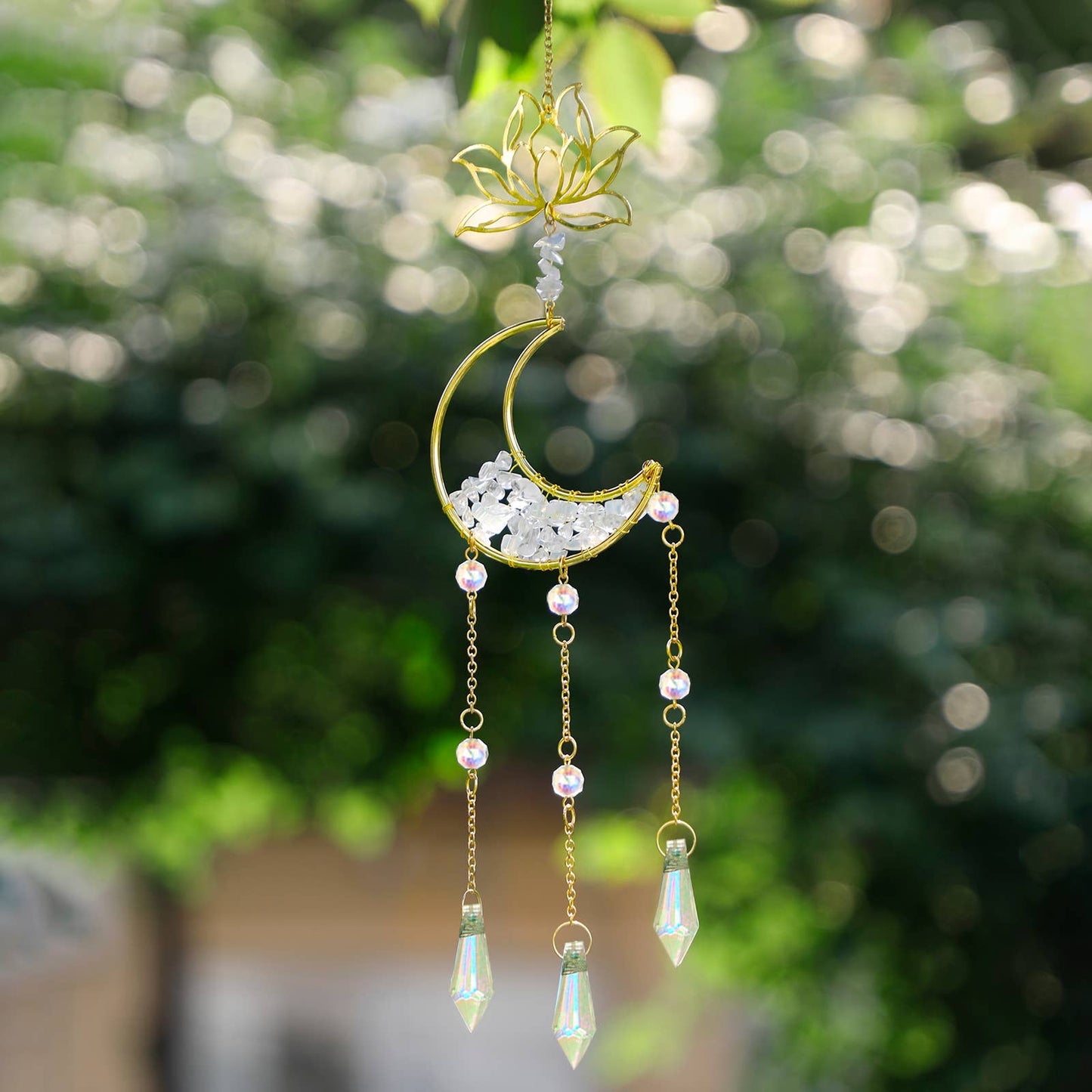 Lotus Moon Suncatcher Crystal Prism Hanging