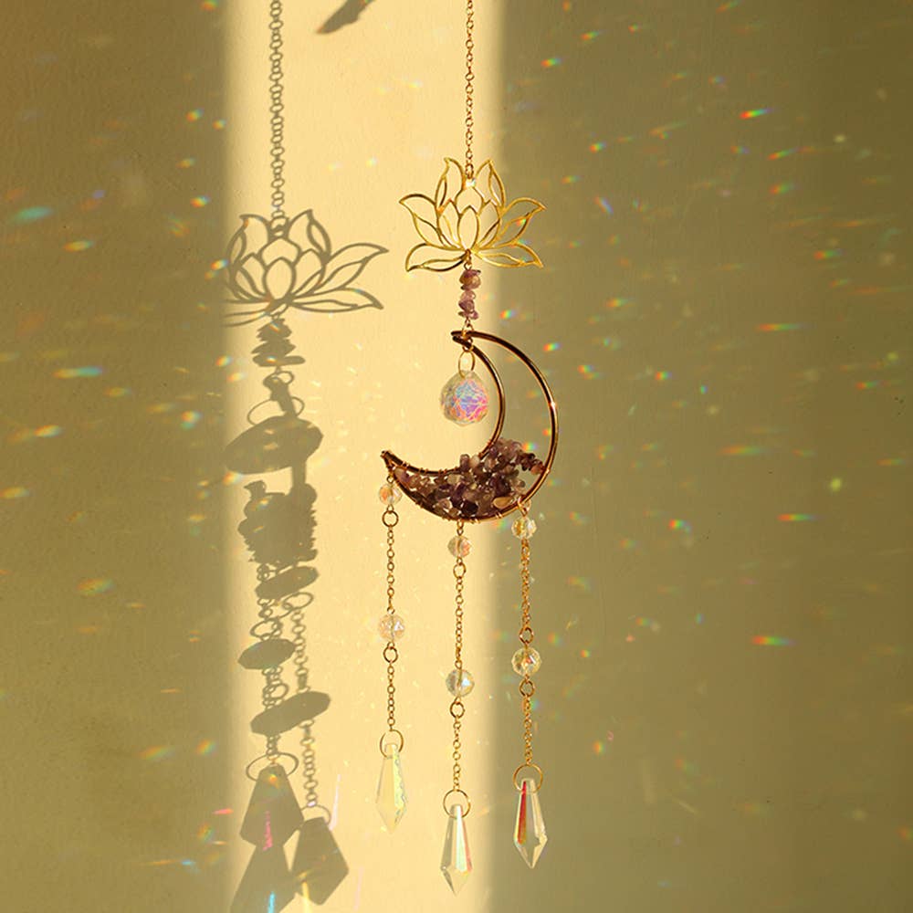 Lotus Moon Suncatcher Crystal Prism Hanging