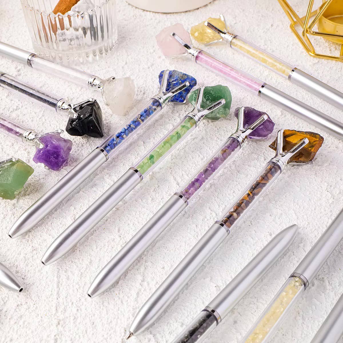 Raw Stone Cylindrical Crystal Pen