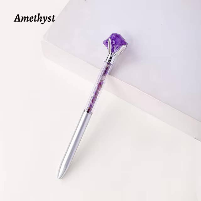 Raw Stone Cylindrical Crystal Pen