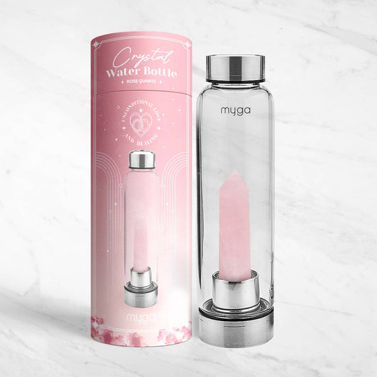 Rose Quartz Crystal Glass Water Bottle