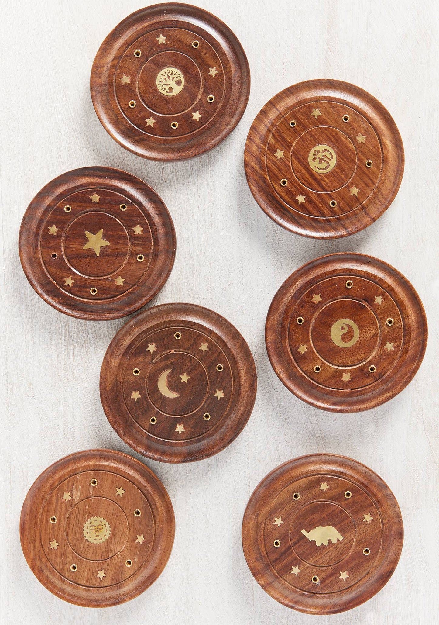 Round Incense Holder, Natural, Brass