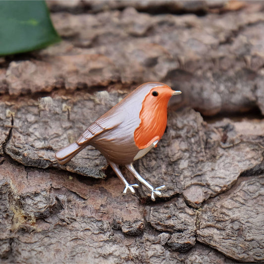 Robin Bird Enamelled Animal Brooch