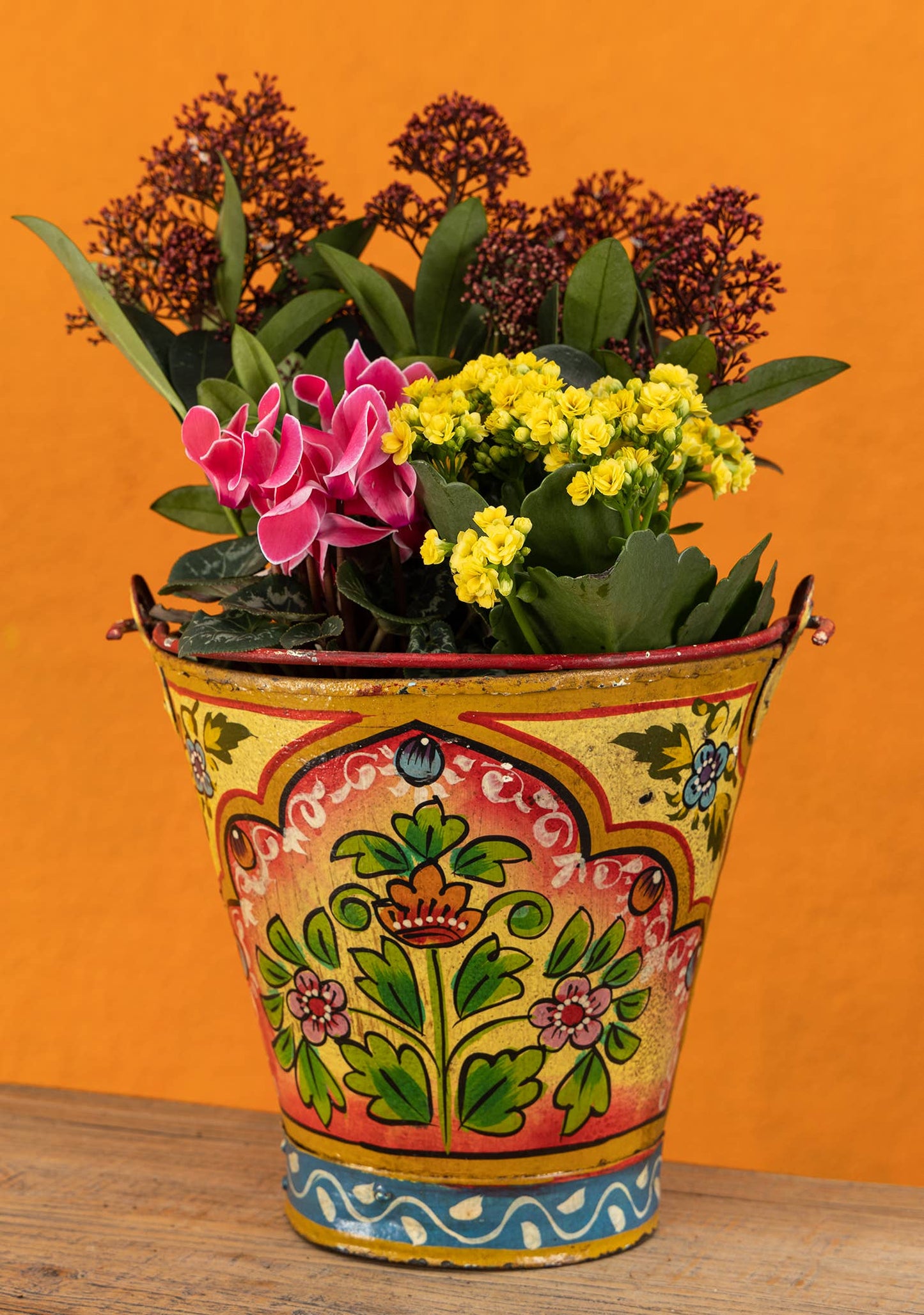 Vintage Iron Handpainted Bucket, Yellow