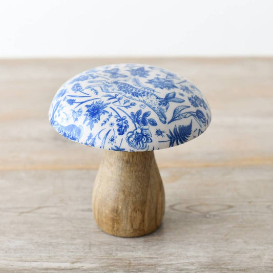 Blue Hare Wooden Mushroom, 15cm