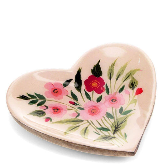 Wooden Heart-Shaped Trinket Dish - Flowers