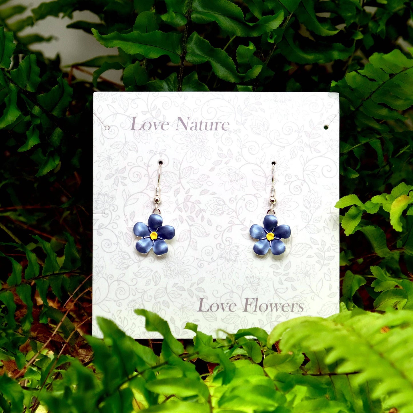 Forget Me Not Blue Flower Drop Hook Earrings