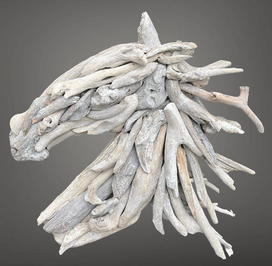 Driftwood whitewashed horse head hanging wall plaque. 
