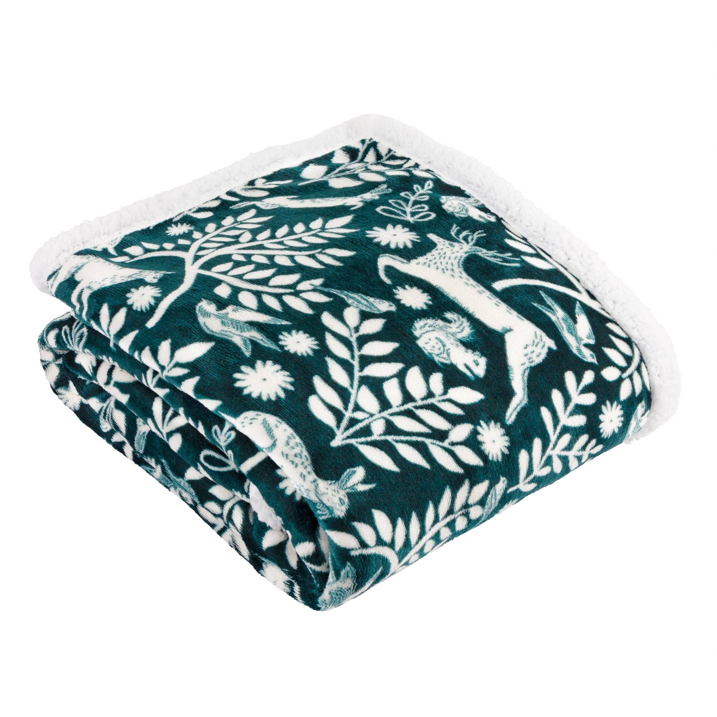 Skandi Woodland Sherpa Fleece Throw Forest