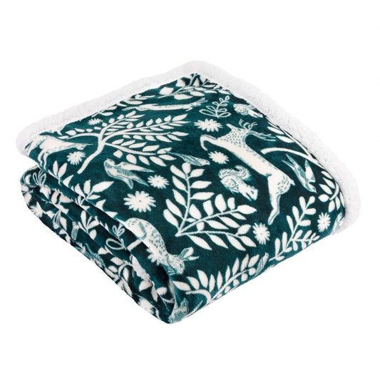 Skandi Woodland Sherpa Fleece Throw Forest