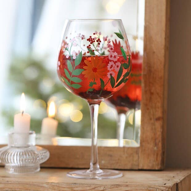 Hand-Painted Wildflower Balloon Gin Glass