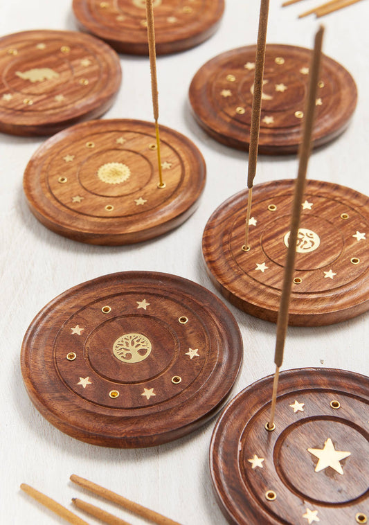 Round Incense Holder, Natural, Brass