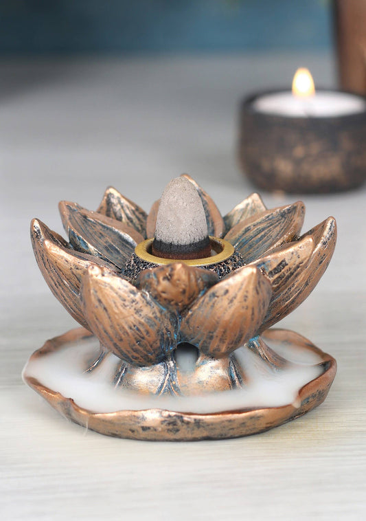 Bronze Finish Lotus Flower Backflow Incense Burner