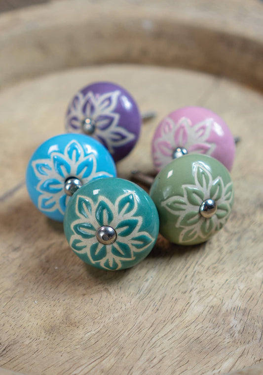 Ceramic Doorknob With White Wax Flower