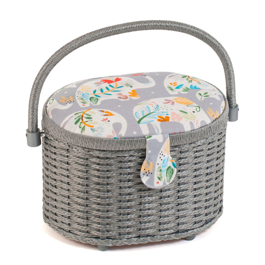 Sewing Box: Wicker: Oval: Elephants