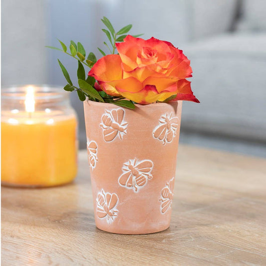 Small Terracotta Bee Pattern Plant Pot