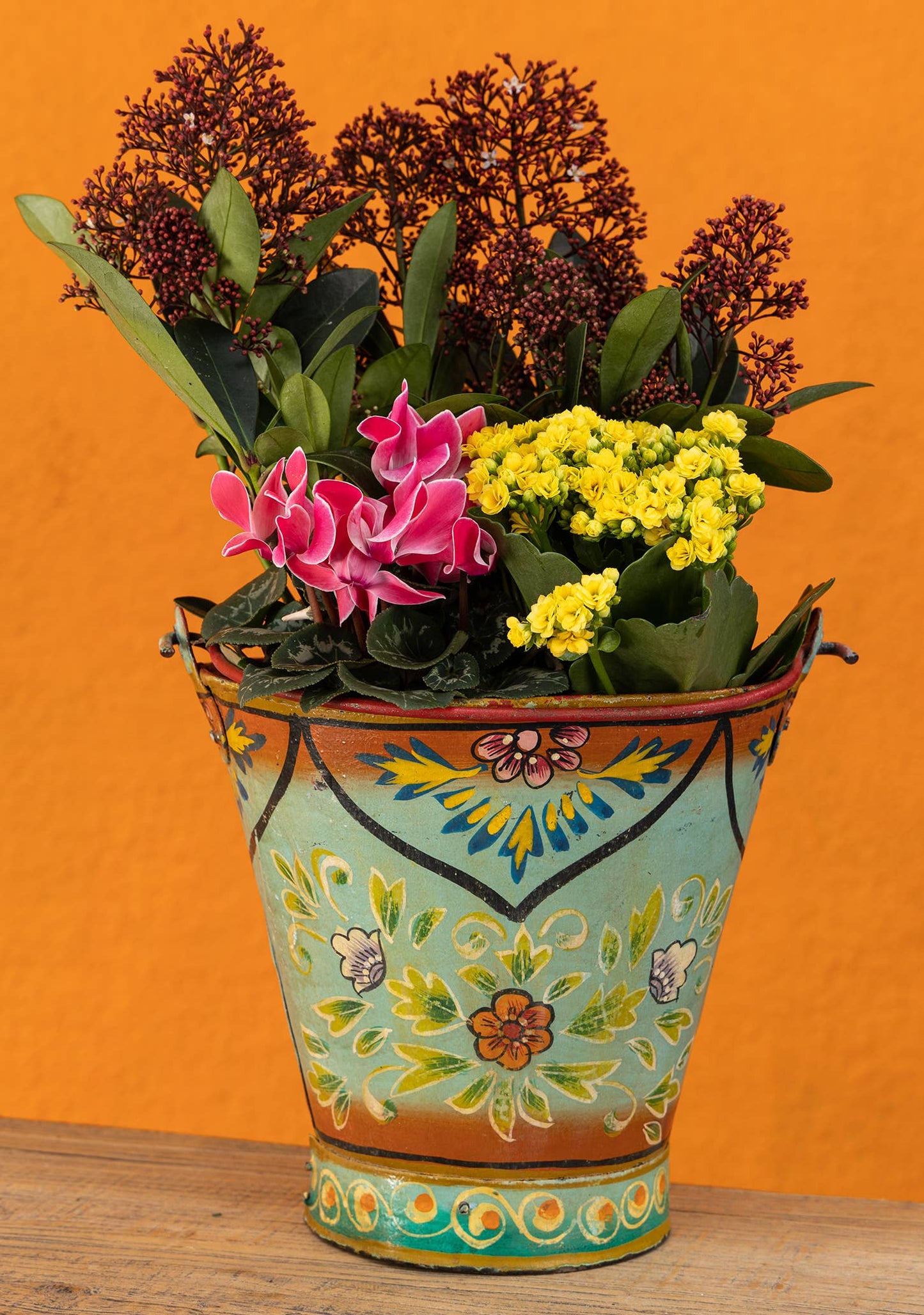 Vintage Iron Handpainted Bucket, Turquoise
