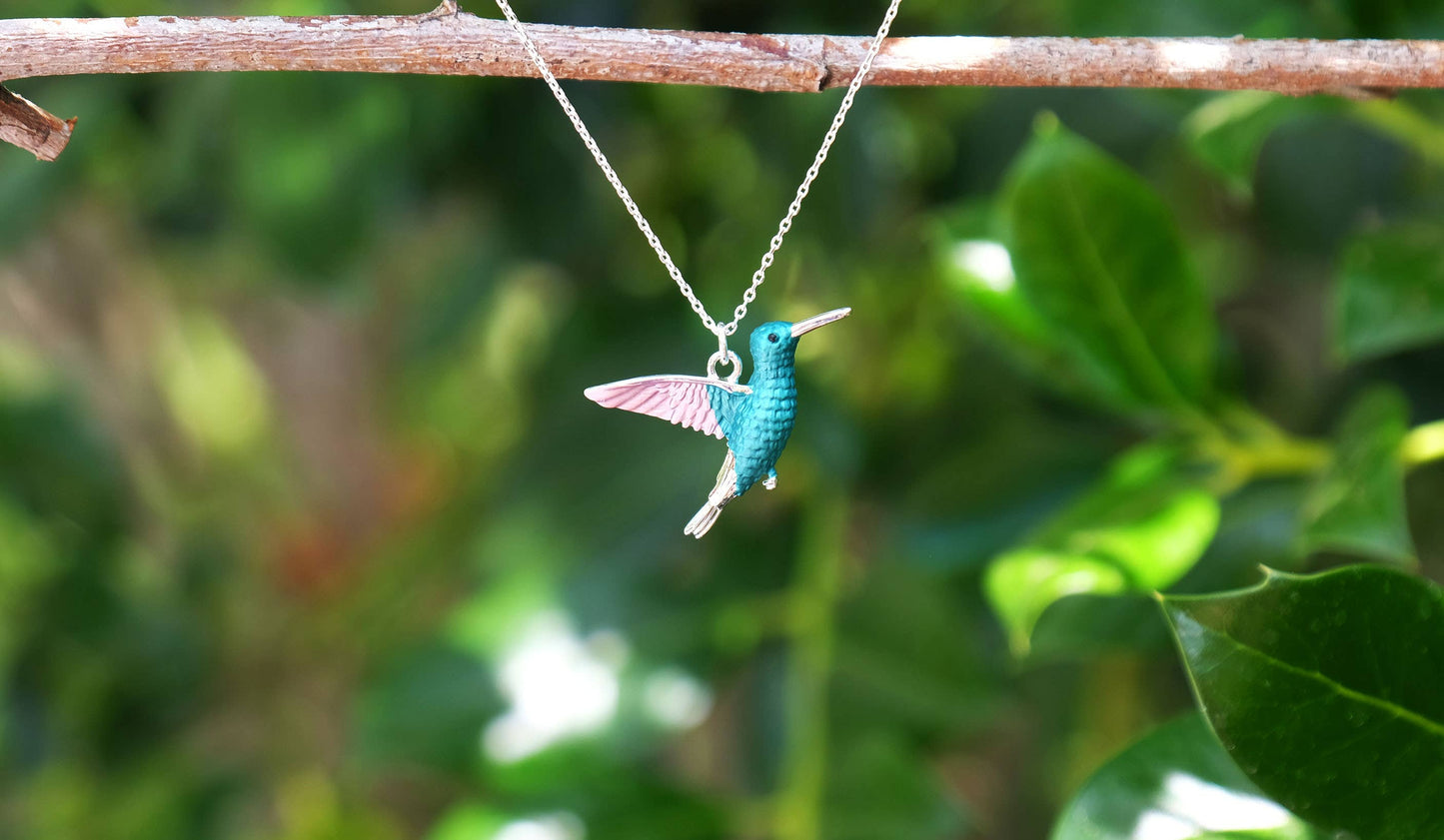 Hummingbird In Flight Pendant Necklace