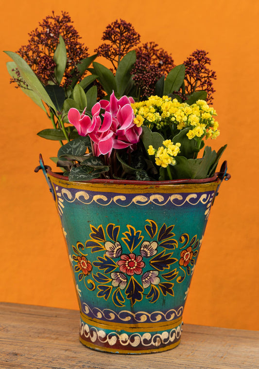 Vintage Iron Handpainted Bucket, Blue