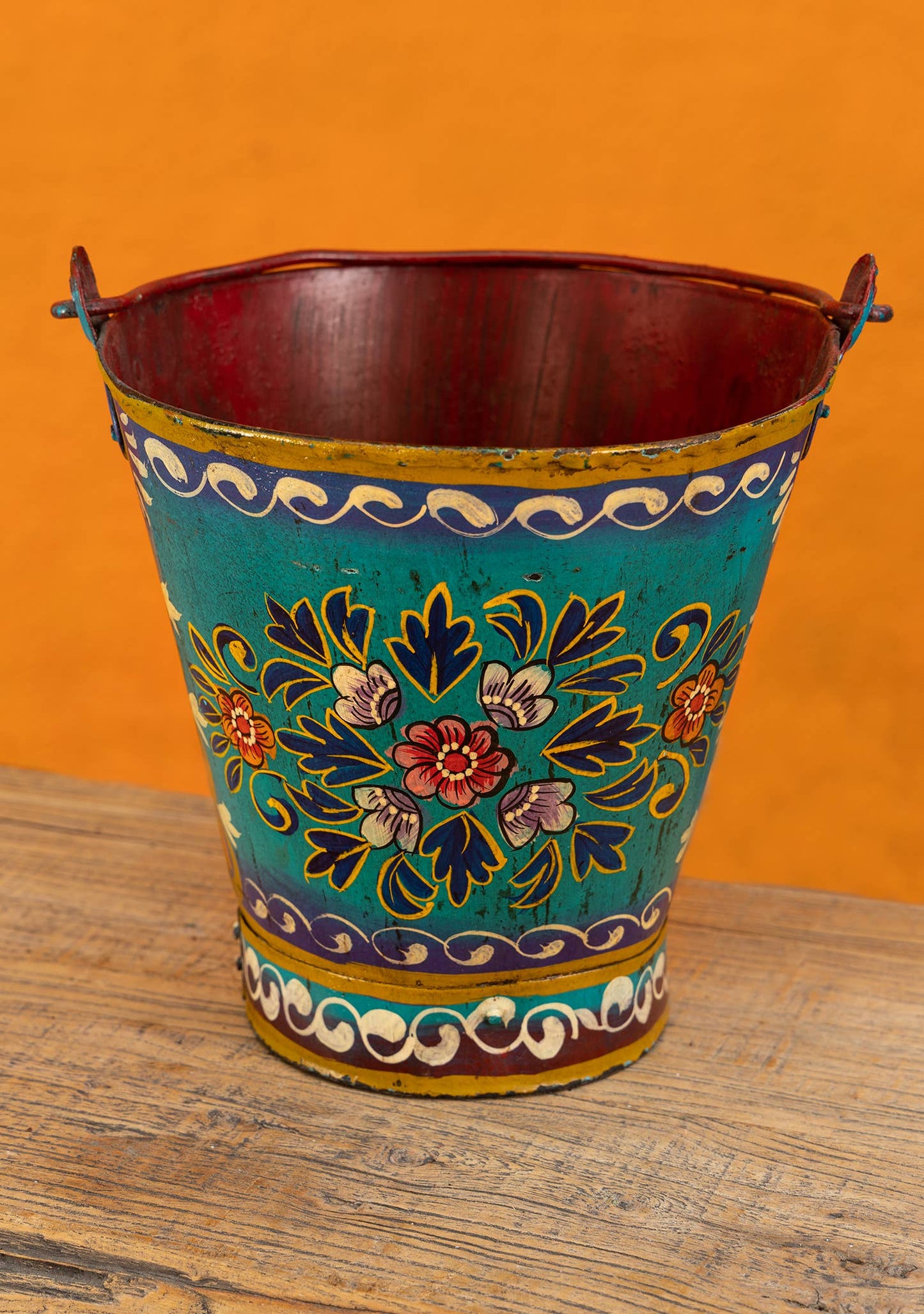 Vintage Iron Handpainted Bucket, Blue