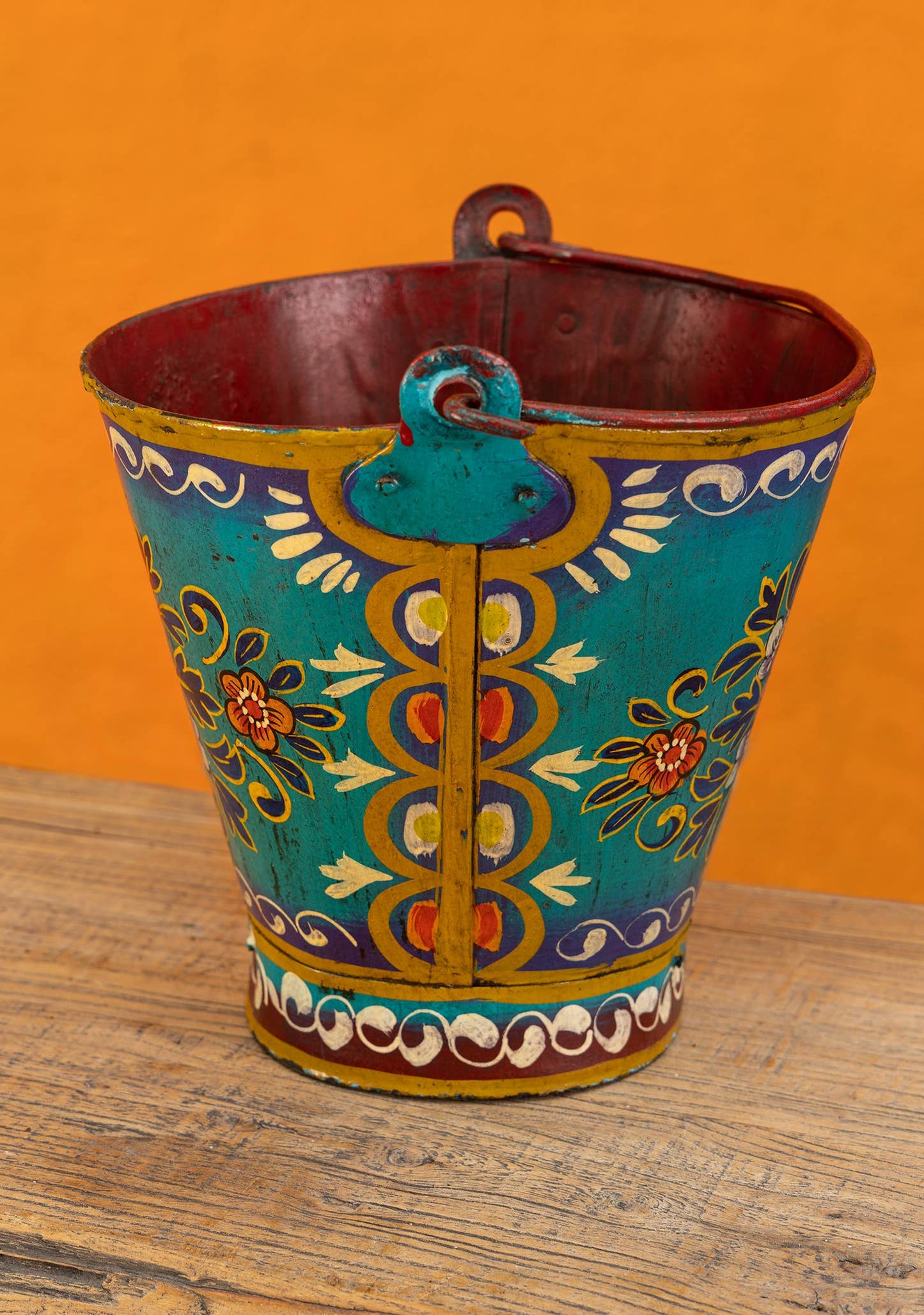 Vintage Iron Handpainted Bucket, Blue