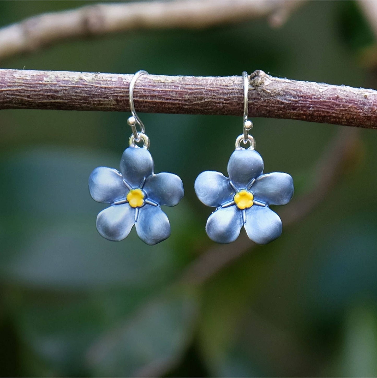 Forget Me Not Blue Flower Drop Hook Earrings