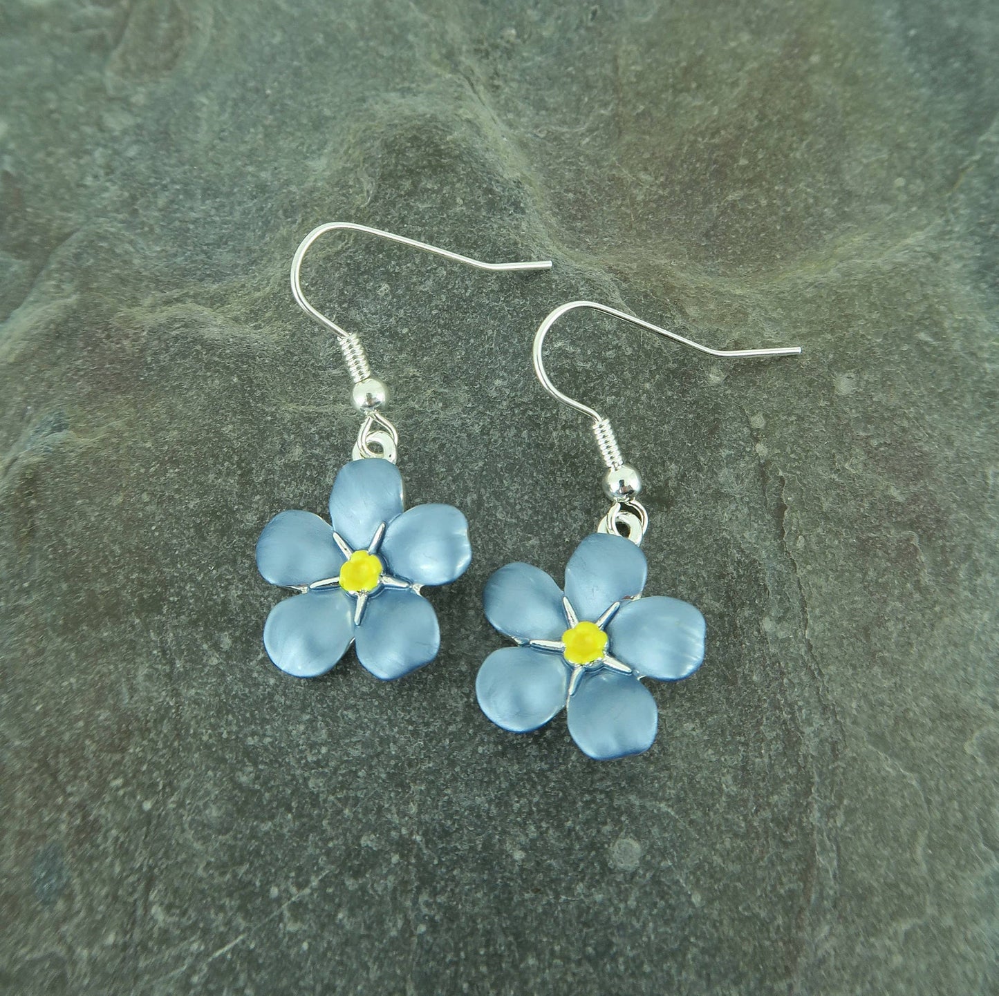 Forget Me Not Blue Flower Drop Hook Earrings